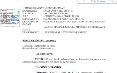 PODER JUDICIAL ADMITIÓ DEMANDA CONTRA EL MINEM, POR OMISIÓN A LA CONSULTA PREVIA Y DESPOJO DE TIERRAS POR PROYECTO SAN GABÁN II EN OLLACHEA – CARABAYA