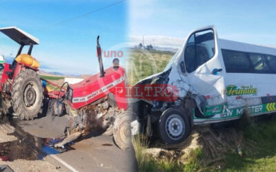Tractor agrícola se parte a la mitad tras colisión con minivan en la carretera Juliaca – Putina