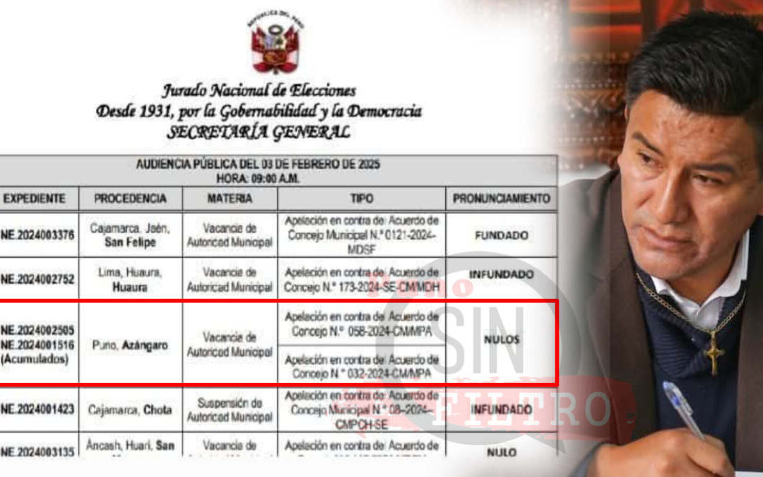 JNE DECLARÓ NULA VACANCIA DEL ALCALDE DE AZÁNGARO