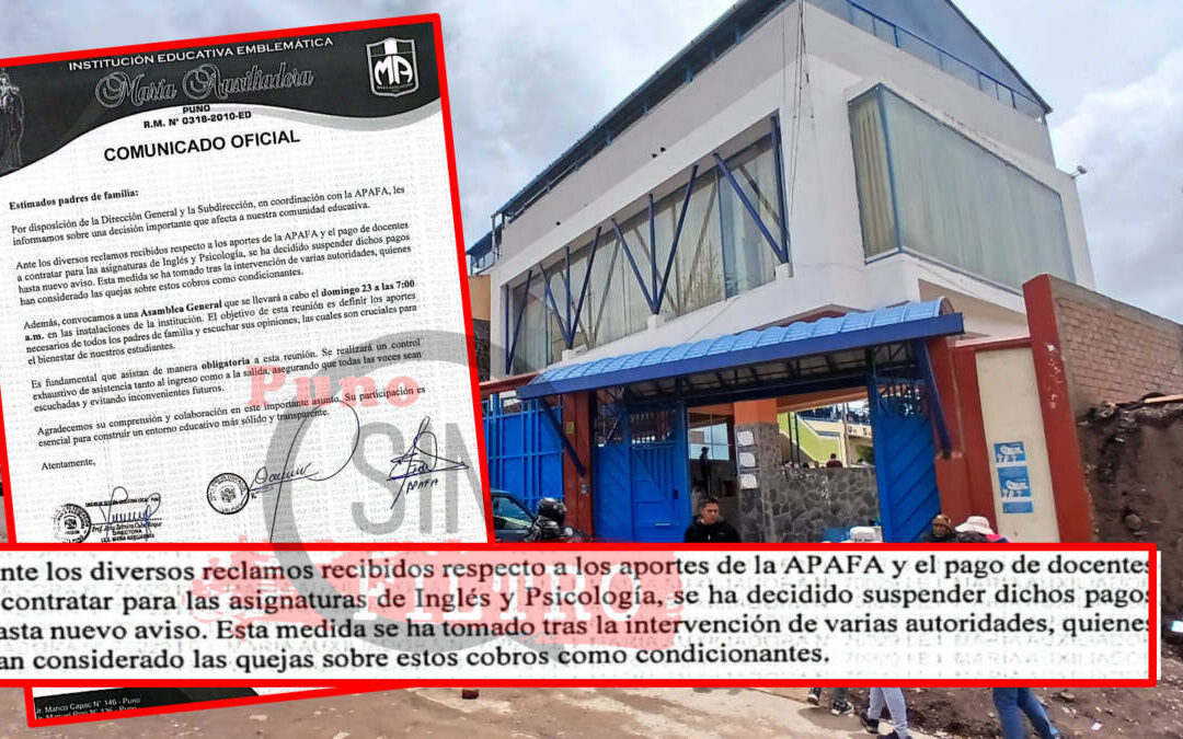 SUSPENDEN COBROS EXCESIVOS EN LA IE MARÍA AUXILIADORA, TRAS EL RECLAMO DE LOS PPFF