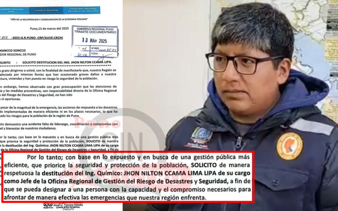 CONSEJERO POR CHUCUITO, ABAD VIZCARRA, EXIGIÓ LA DESTITUCIÓN DEL JEFE DE GESTIÓN DE RIESGOS POR