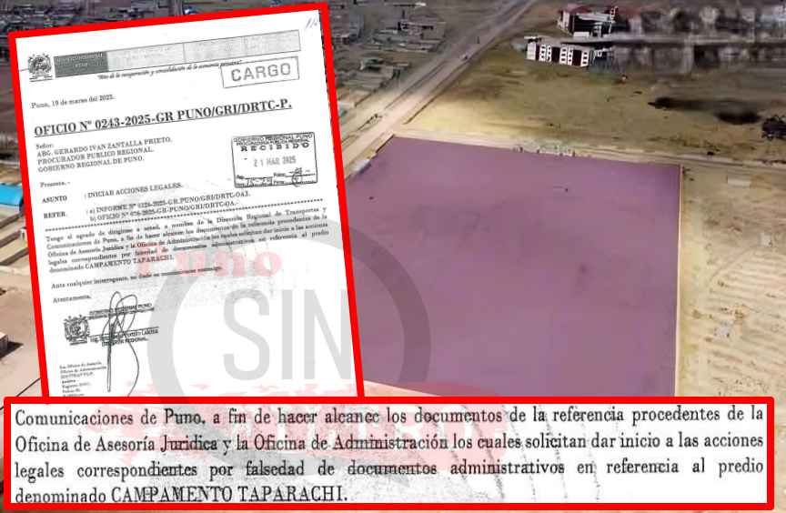DIRECTOR REGIONAL DE TRANSPORTES, SOLICITÓ AL PROCURADOR DEL GRP ACCIONAR LEGALMENTE POR FALSIFICACIÓN DE DOCUMENTOS PARA SORPRENDER AL PRONIED PRO-CONSTRUCCIÓN DEL COAR EN JULIACA