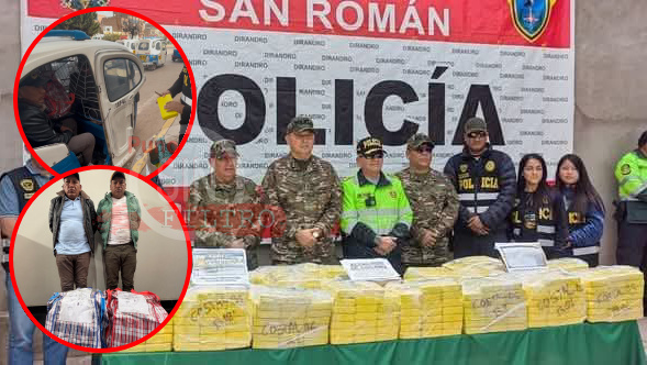 POLICÍA CAPTURÓ A DOS SUJETOS CON 33 PAQUETES DE DROGA EN PLENO CENTRO DE JULIACA