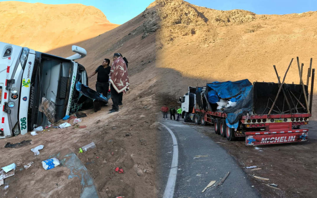 2 FALLECIDOS Y MAS DE 30 HERIDOS ES EL SALDO DEL CHOQUE DE BUS Y TRAILER EN LA CARRETERA MOQUEGUA – AREQUIPA