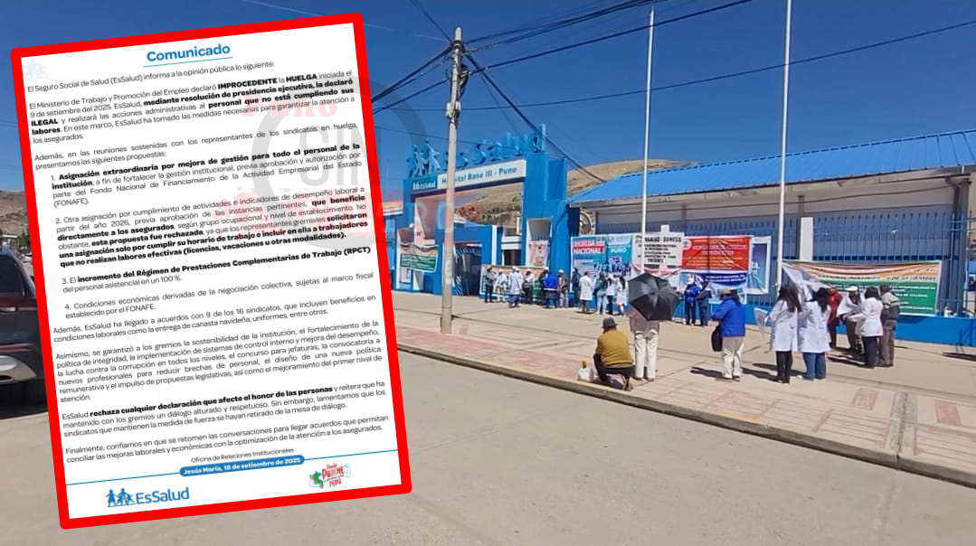 DECLARAN ILEGAL PARO DE TRABAJADORES DE ESSALUD Y ANUNCIAN SANCIONES CONTRA QUIENES ACATEN LA HUELGA