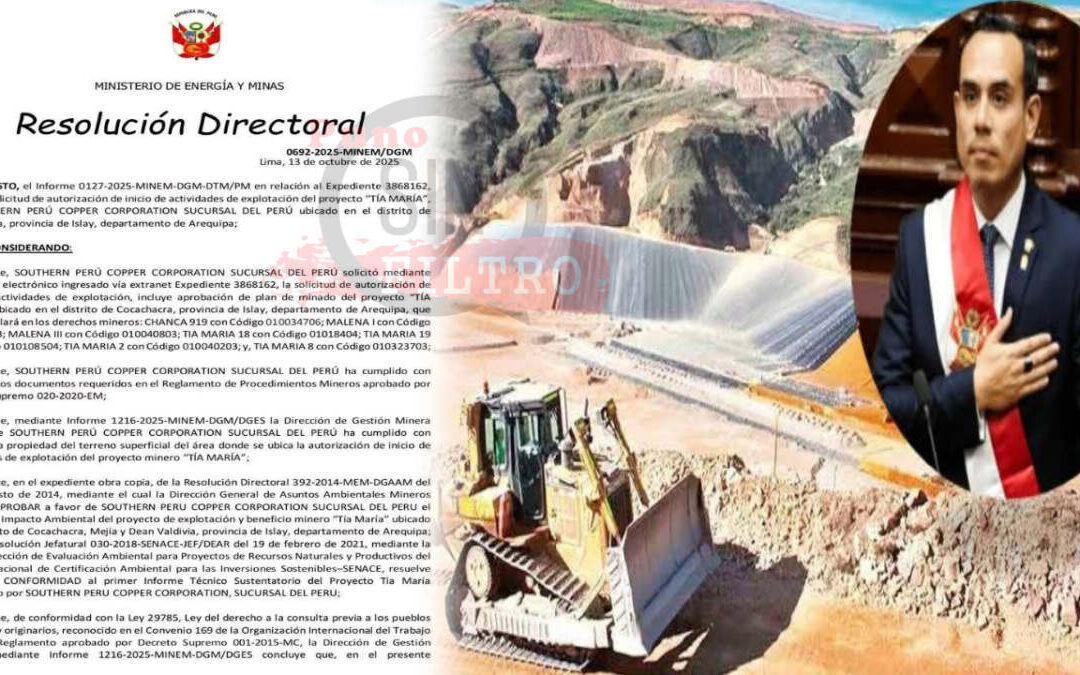 MINEM AUTORIZA INICIO DE OPERACIONES EN EL PROYECTO MINERO TÍA MARÍA EN AREQUIPA