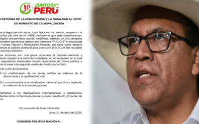 JUNTOS POR EL PERÚ CUESTIONA RENUNCIA DEL JEFE DE LA ONPE Y DENUNCIA “NARRATIVA DE FRAUDE”