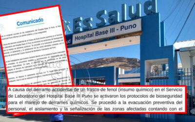ESSALUD PUNO CONFIRMA DERRAME DE FENOL EN LABORATORIO Y AFECTACIÓN A TRABAJADORES